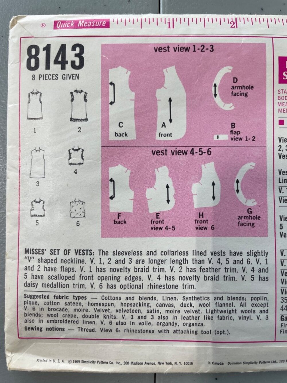 Vintage 60s Simplicity 8143 Sewing Pattern Size 10 Bust 32.5 Misses Vest CUT - Picture 3 of 6